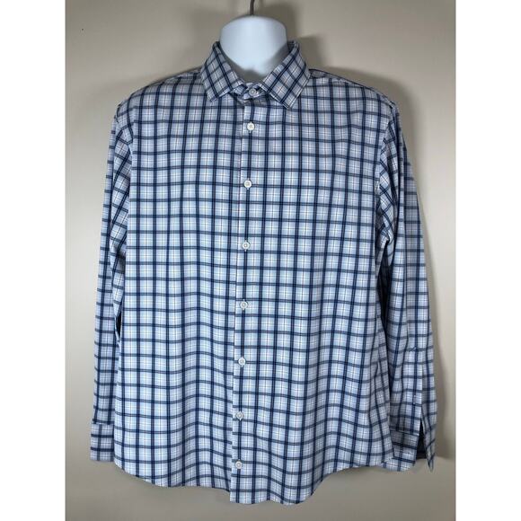 Mizzen + Main Men’s Long Sleeve Button Down Shirt Size L Blue And White Plaid - Picture 1 of 12